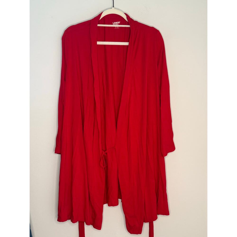 Lands' End Women's Cotton Blend Above the Knee Belted Robe Rich Red Size 1X-2X